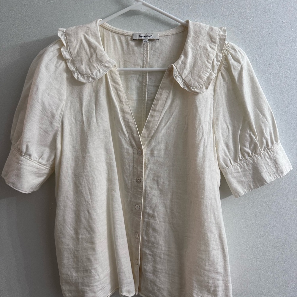 Madewell Ivory Button-Up Blouse with Collar